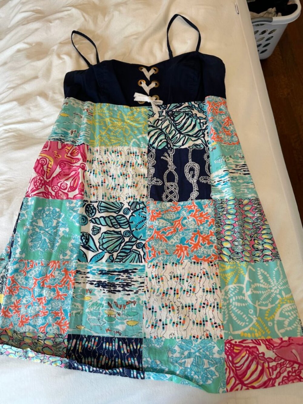 Lilly Pulitzer patch work and navy nautical coastal dress sz8